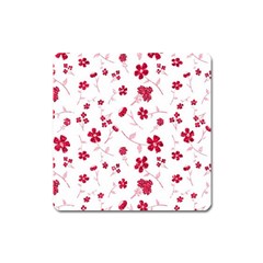 Sweet Shiny Floral Red Square Magnet by ImpressiveMoments