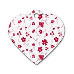 Sweet Shiny Floral Red Dog Tag Heart (one Side) by ImpressiveMoments