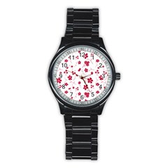 Sweet Shiny Floral Red Stainless Steel Round Watch by ImpressiveMoments