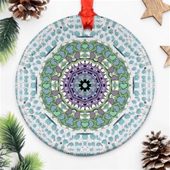 Hearts In A Decorative Star Flower Mandala Ornament (round) by pepitasart