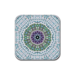 Hearts In A Decorative Star Flower Mandala Rubber Coaster (square)  by pepitasart