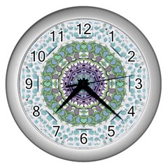 Hearts In A Decorative Star Flower Mandala Wall Clocks (silver)  by pepitasart