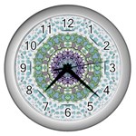 Hearts In A Decorative Star Flower Mandala Wall Clocks (Silver)  Front