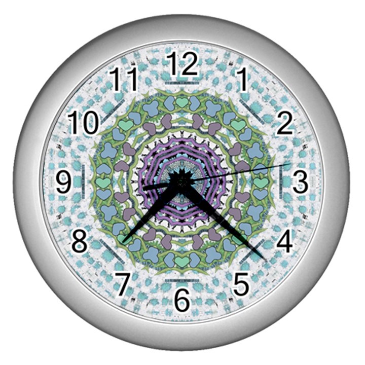 Hearts In A Decorative Star Flower Mandala Wall Clocks (Silver) 