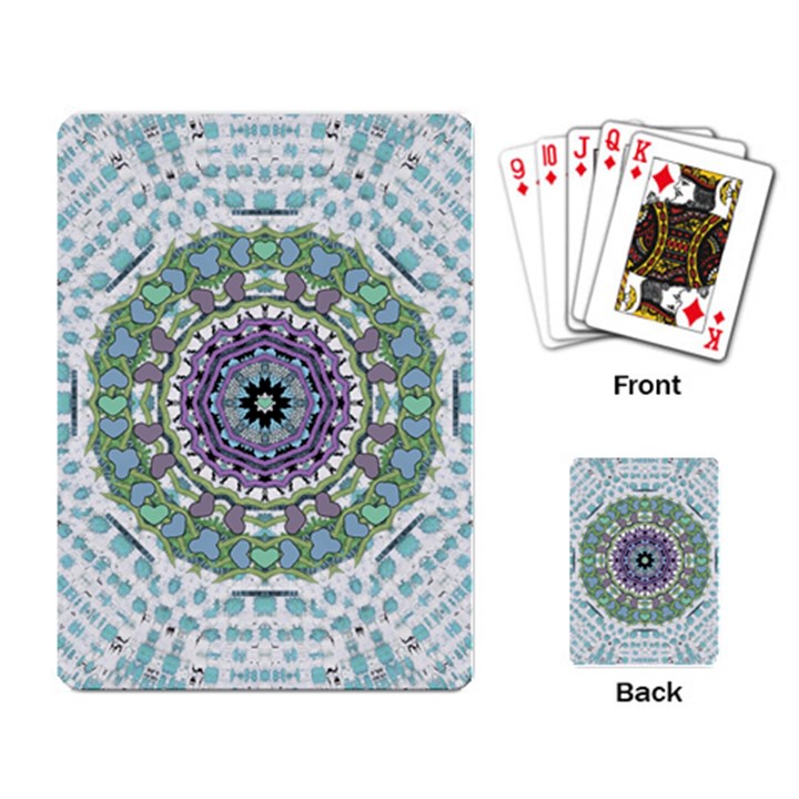 Hearts In A Decorative Star Flower Mandala Playing Card