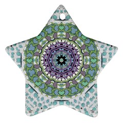 Hearts In A Decorative Star Flower Mandala Star Ornament (two Sides) by pepitasart