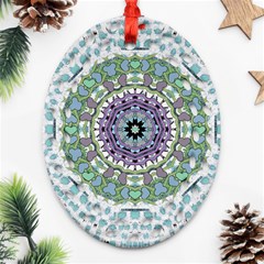 Hearts In A Decorative Star Flower Mandala Ornament (oval Filigree) by pepitasart