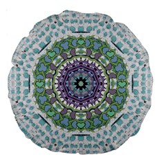 Hearts In A Decorative Star Flower Mandala Large 18  Premium Round Cushions by pepitasart