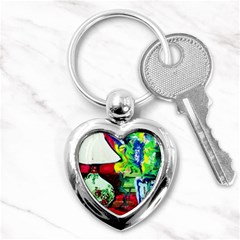 Lilack, Lamp And Curtain Window 3 Key Chains (heart)  by bestdesignintheworld