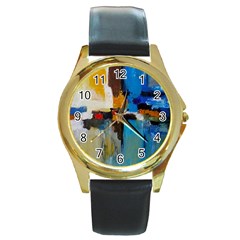 Abstract Round Gold Metal Watch