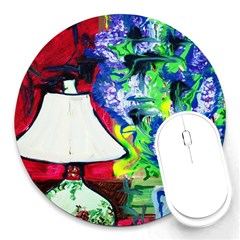 Lilac, Lamp And Curtain Window 2 Round Mousepads by bestdesignintheworld