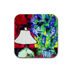 Lilac, Lamp And Curtain Window 2 Rubber Coaster (square)  by bestdesignintheworld