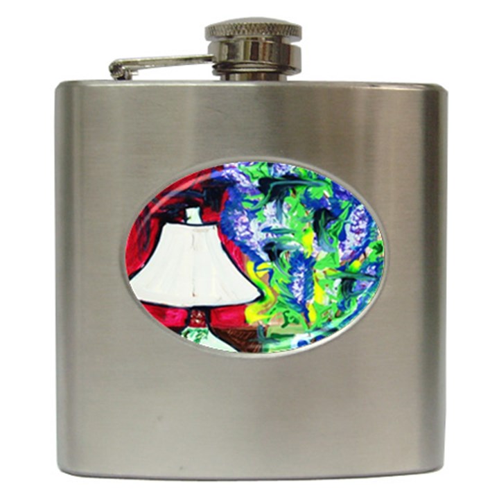 Lilac, Lamp And Curtain Window 2 Hip Flask (6 oz)