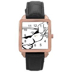 Dog Leash Lead Running Animal Rose Gold Leather Watch 