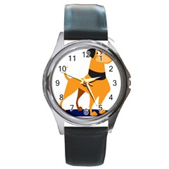 Stub Illustration Cute Animal Dog Round Metal Watch by Nexatart