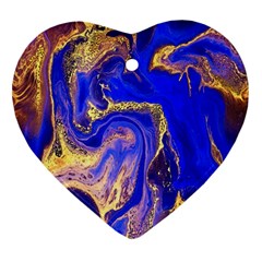 blue gold marbled Heart Ornament (Two Sides)