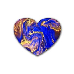 Blue Gold Marbled Rubber Coaster (heart)  by NouveauDesign