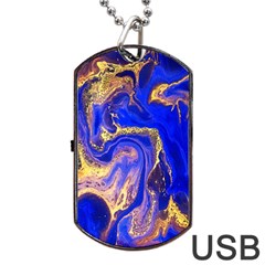 Blue Gold Marbled Dog Tag Usb Flash (two Sides) by NouveauDesign