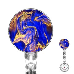 blue gold marbled Stainless Steel Nurses Watch