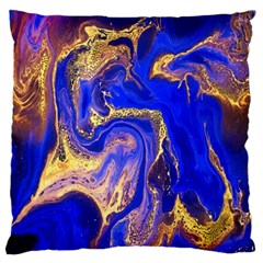 Blue Gold Marbled Standard Flano Cushion Case (two Sides) by NouveauDesign