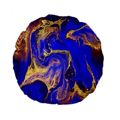 Blue Gold Marbled Standard 15  Premium Flano Round Cushions by NouveauDesign