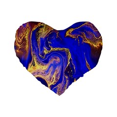 Blue Gold Marbled Standard 16  Premium Flano Heart Shape Cushions by NouveauDesign