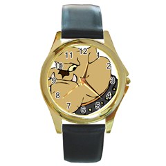 Bulldog Dog Head Canine Pet Round Gold Metal Watch by Nexatart