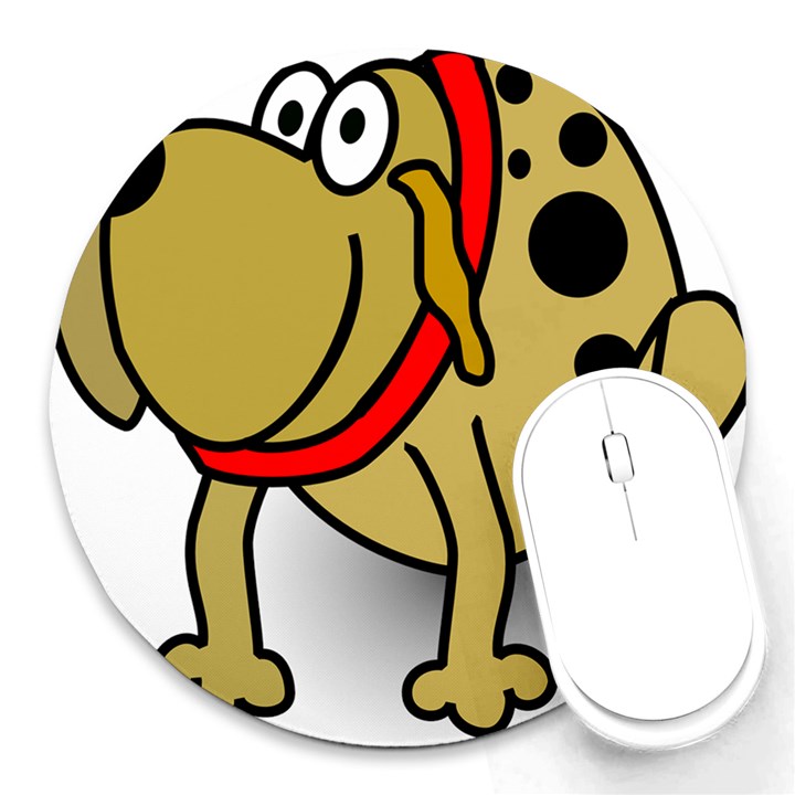 Dog Brown Spots Black Cartoon Round Mousepads