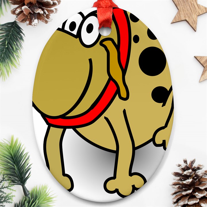 Dog Brown Spots Black Cartoon Ornament (Oval)