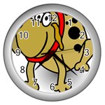 Dog Brown Spots Black Cartoon Wall Clocks (Silver)  Front