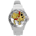 Dog Brown Spots Black Cartoon Round Plastic Sport Watch (L) Front