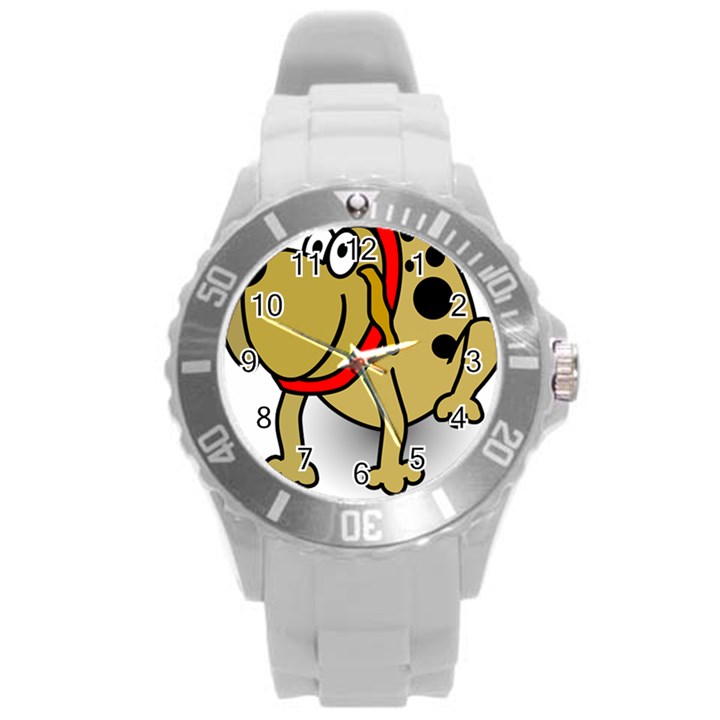 Dog Brown Spots Black Cartoon Round Plastic Sport Watch (L)