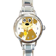 Dog Doggie Bone Dog Collar Cub Round Italian Charm Watch by Nexatart