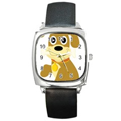 Dog Doggie Bone Dog Collar Cub Square Metal Watch by Nexatart