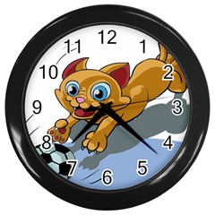 Cat Ball Play Funny Game Playing Wall Clocks (black) by Nexatart