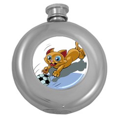 Cat Ball Play Funny Game Playing Round Hip Flask (5 Oz) by Nexatart