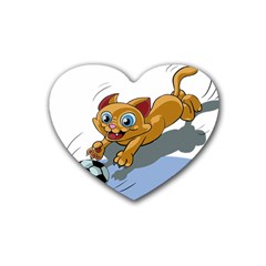 Cat Ball Play Funny Game Playing Heart Coaster (4 Pack)  by Nexatart