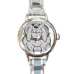 Gray Happy Dog Bulldog Pet Collar Round Italian Charm Watch