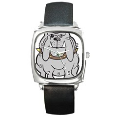 Gray Happy Dog Bulldog Pet Collar Square Metal Watch