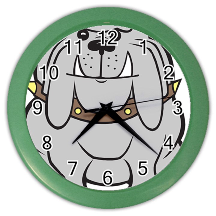 Gray Happy Dog Bulldog Pet Collar Color Wall Clocks