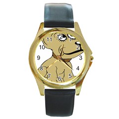 Dog Cute Sitting Puppy Pet Round Gold Metal Watch by Nexatart