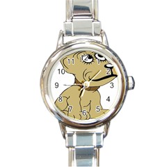 Dog Cute Sitting Puppy Pet Round Italian Charm Watch by Nexatart