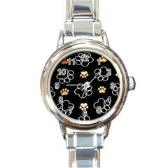 Dog Pawprint Tracks Background Pet Round Italian Charm Watch by Nexatart