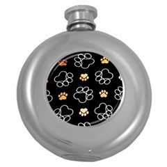 Dog Pawprint Tracks Background Pet Round Hip Flask (5 Oz) by Nexatart