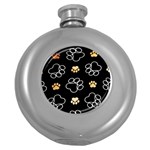 Dog Pawprint Tracks Background Pet Round Hip Flask (5 oz) Front