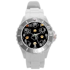 Dog Pawprint Tracks Background Pet Round Plastic Sport Watch (l) by Nexatart