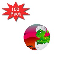 Dinosaur Dino Baby Dino Lizard 1  Mini Buttons (100 Pack)  by Nexatart