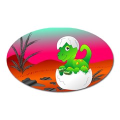 Dinosaur Dino Baby Dino Lizard Oval Magnet by Nexatart