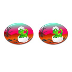 Dinosaur Dino Baby Dino Lizard Cufflinks (oval)