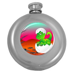 Dinosaur Dino Baby Dino Lizard Round Hip Flask (5 Oz) by Nexatart